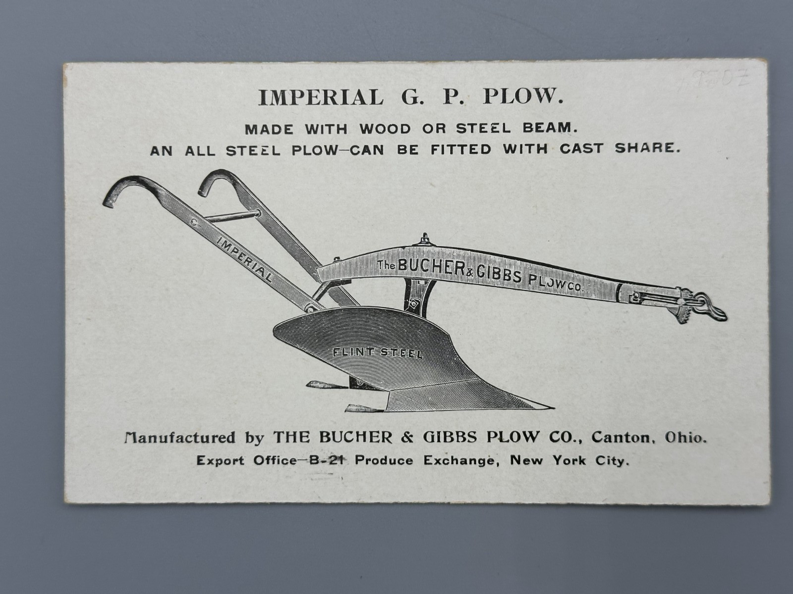 1880s BUCHER & BIGGS Imperial PLOW Advertising FARM Trade Card CANTON OHIO