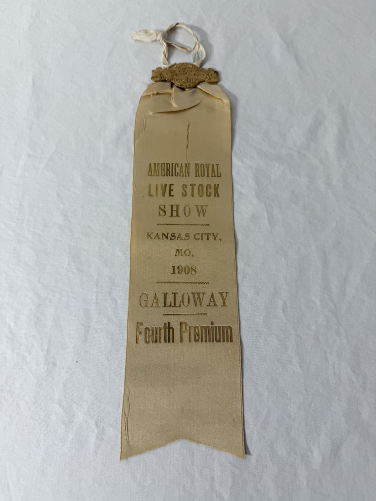 American Royal Livestock Show Kansas City MO 1908 Galloway 4th Premium Ribbon