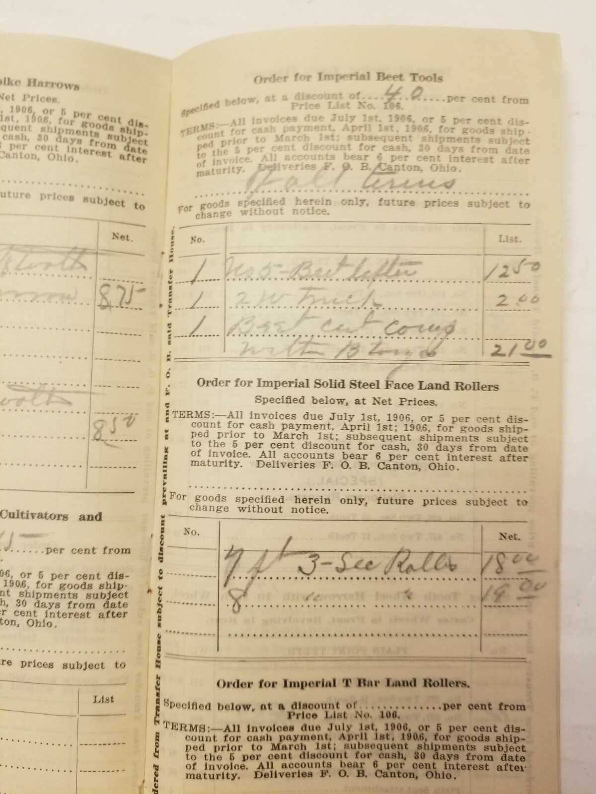 AGRICULTURE CONTRACT. 1906. THE BUCHER & GIBBS PLOW CO.