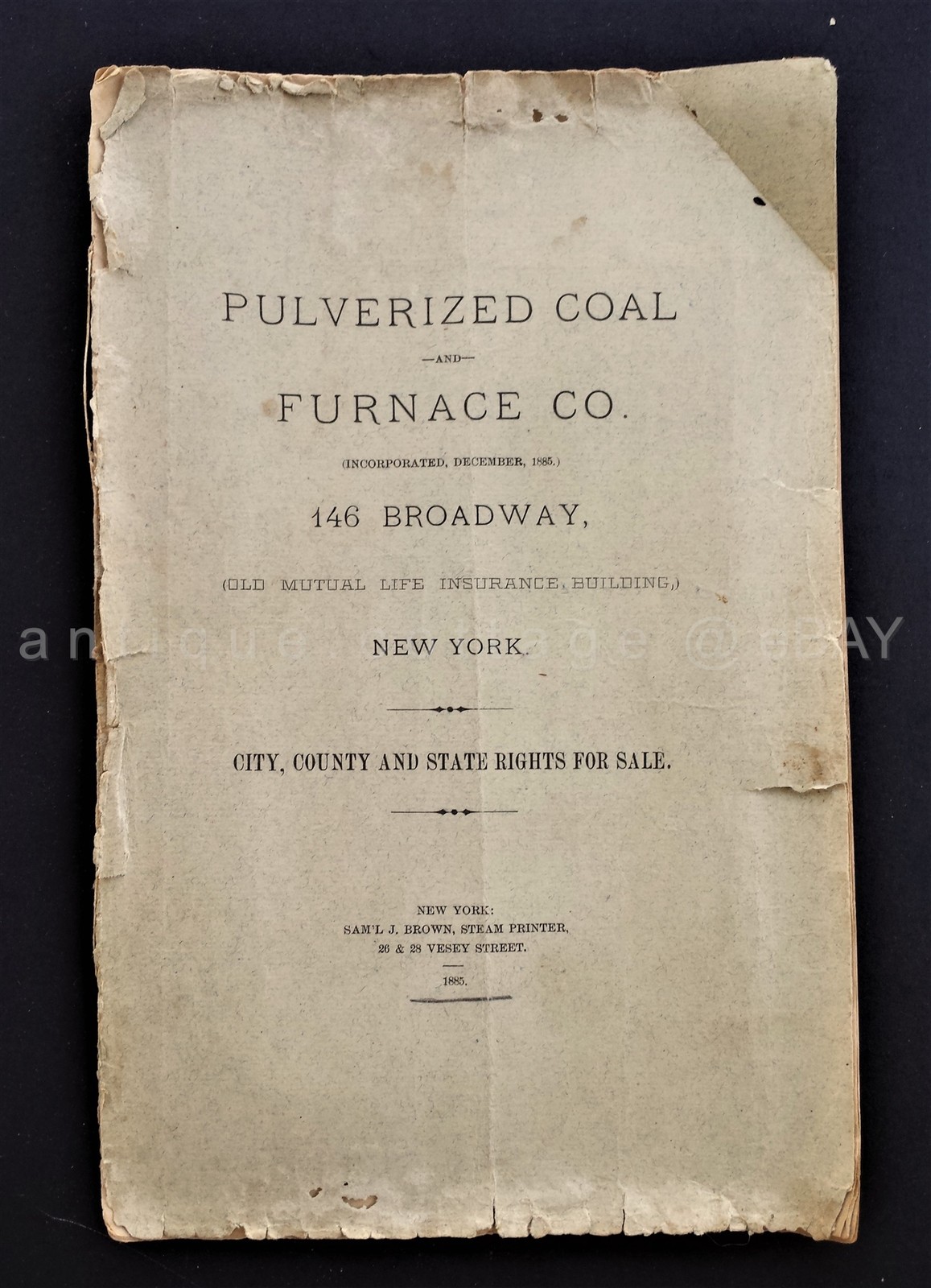 1885 antique PULVERIZER COAL and FURNACE COMPANY ny