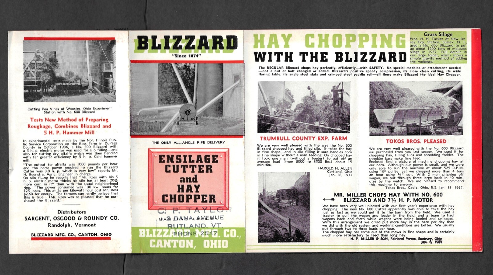 c1937 BLIZZARD Ensilage Cutter and Hay Chopper brochure ~ Canton, Ohio