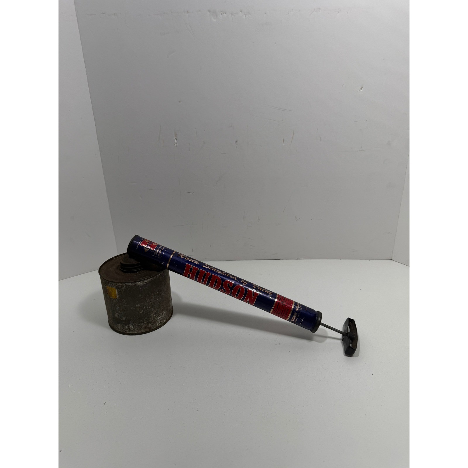 Vintage Hudson 6440 Handy Continuous Sprayer Blue Tin Litho Industrial Decor