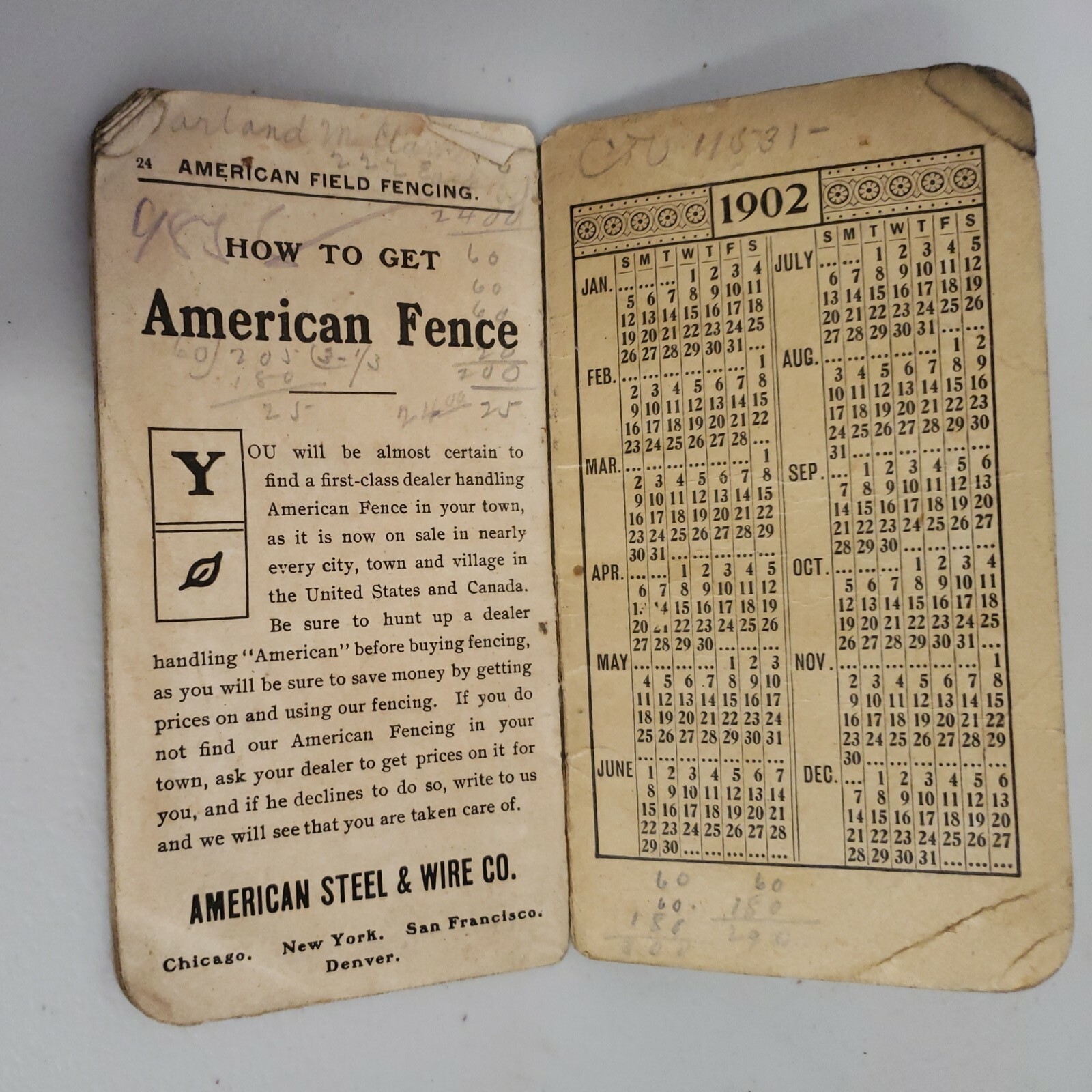 1902 American Steel & Wire Co. Field & Hog Fence Memo Advertising Booklet Used