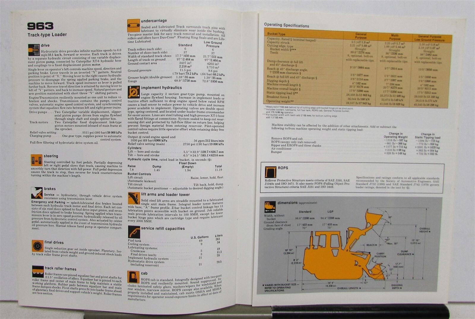 1983 Cat 963 Track Type Loader Diagrams Construction Specs Sales Tri-Folder