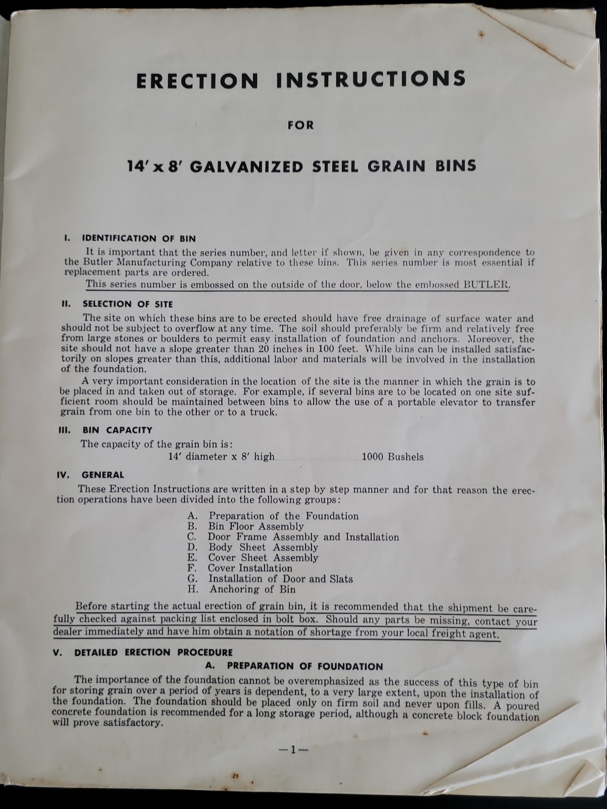 Vintage Butler Mfg Co Grain Storage Bins Assembly Manual Series 490 14×8