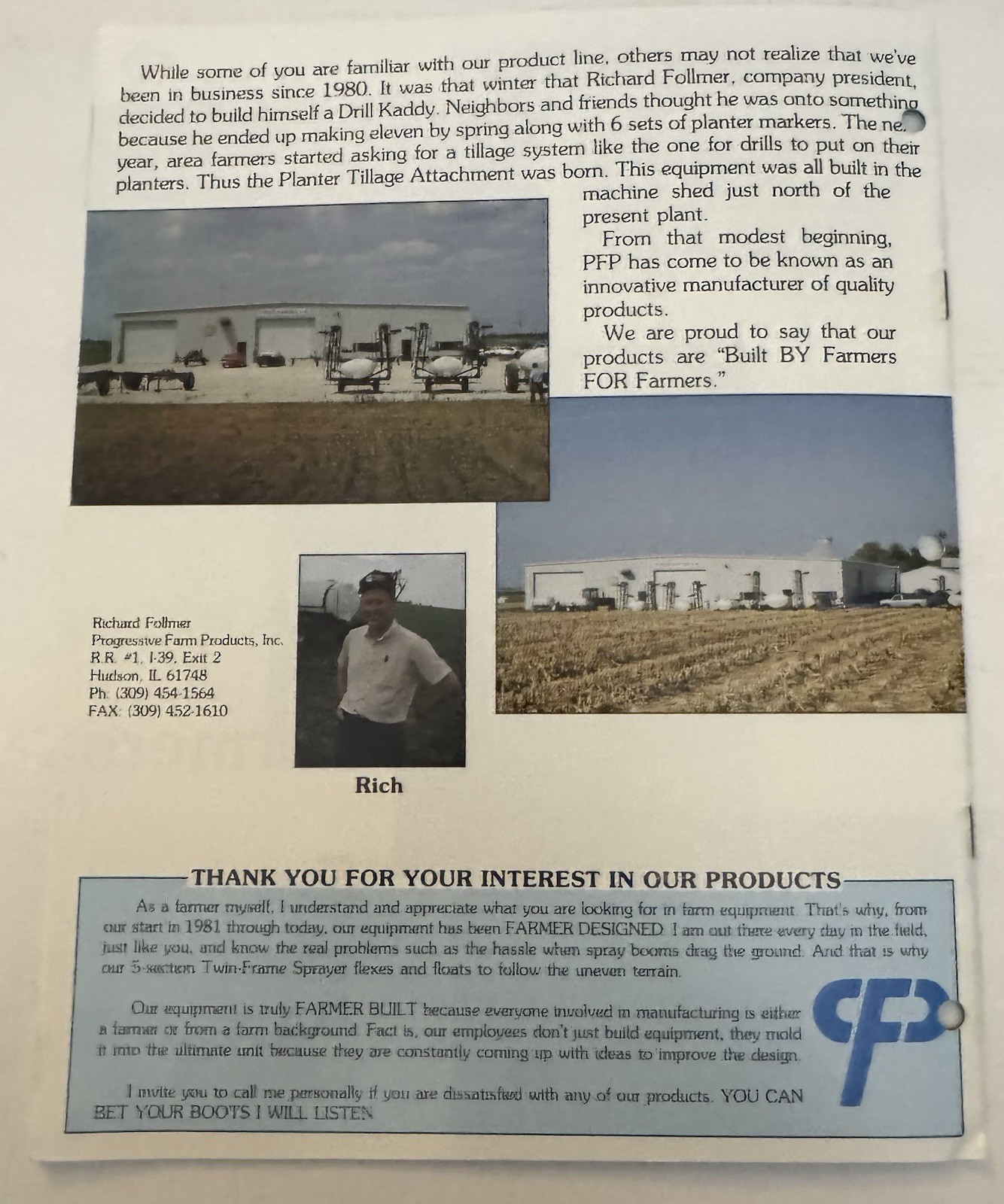 Vintage 1995 Farm Equipment Dealer Brochure Progressive Farm Products Inc.