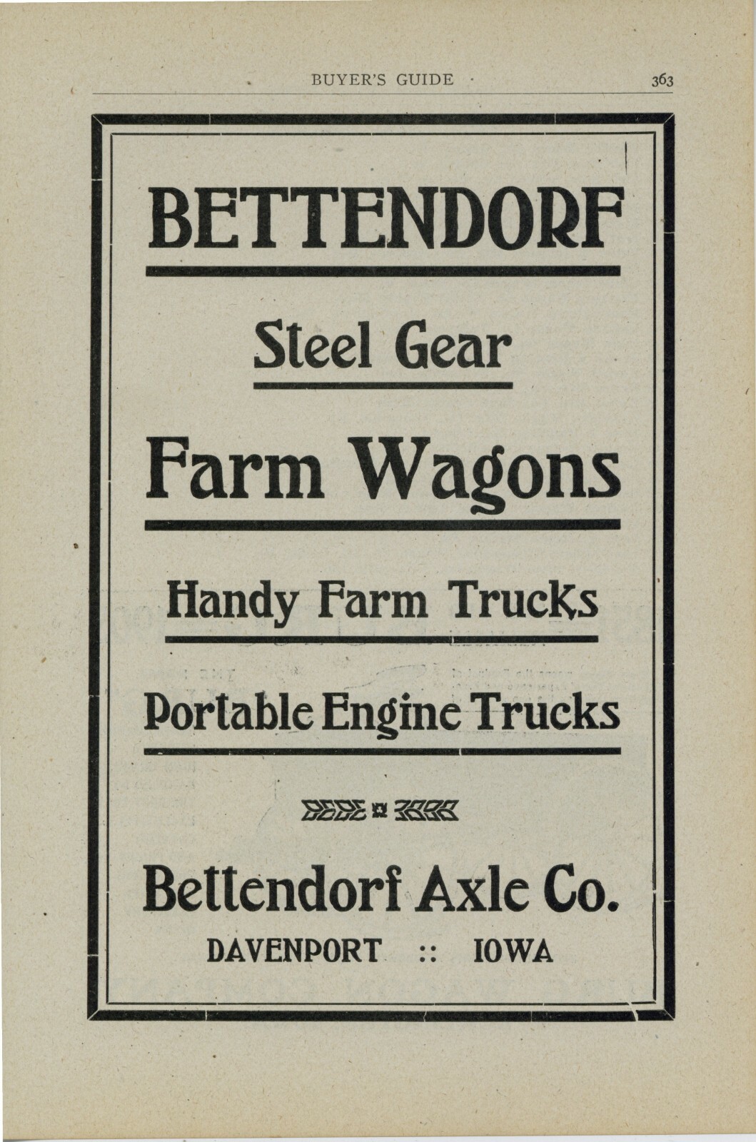1905 Burg Wagon Co. of Burlington, Iowa Ad: Rev Side is Bettendorf Axle Co. Ad