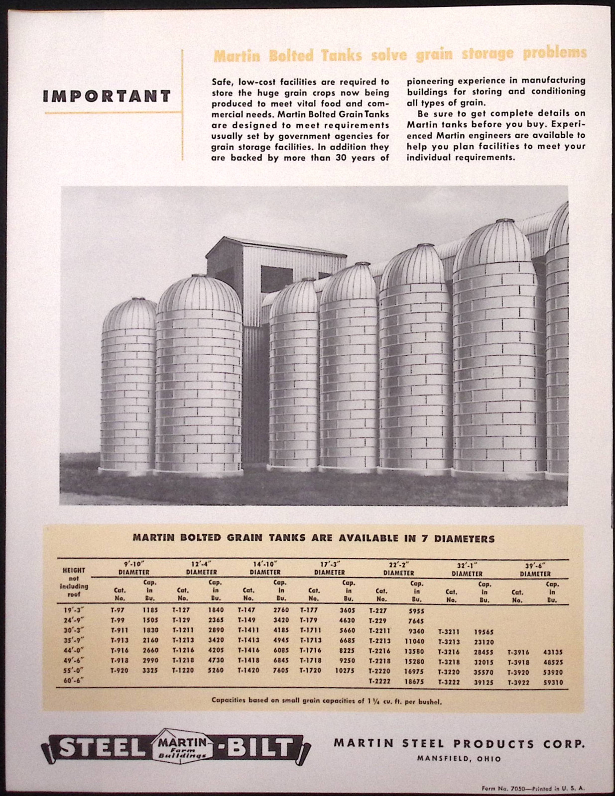 Martin Steel Bilt Bolted Grian Tanks Martin Steel Products Mansfield OH Brochure