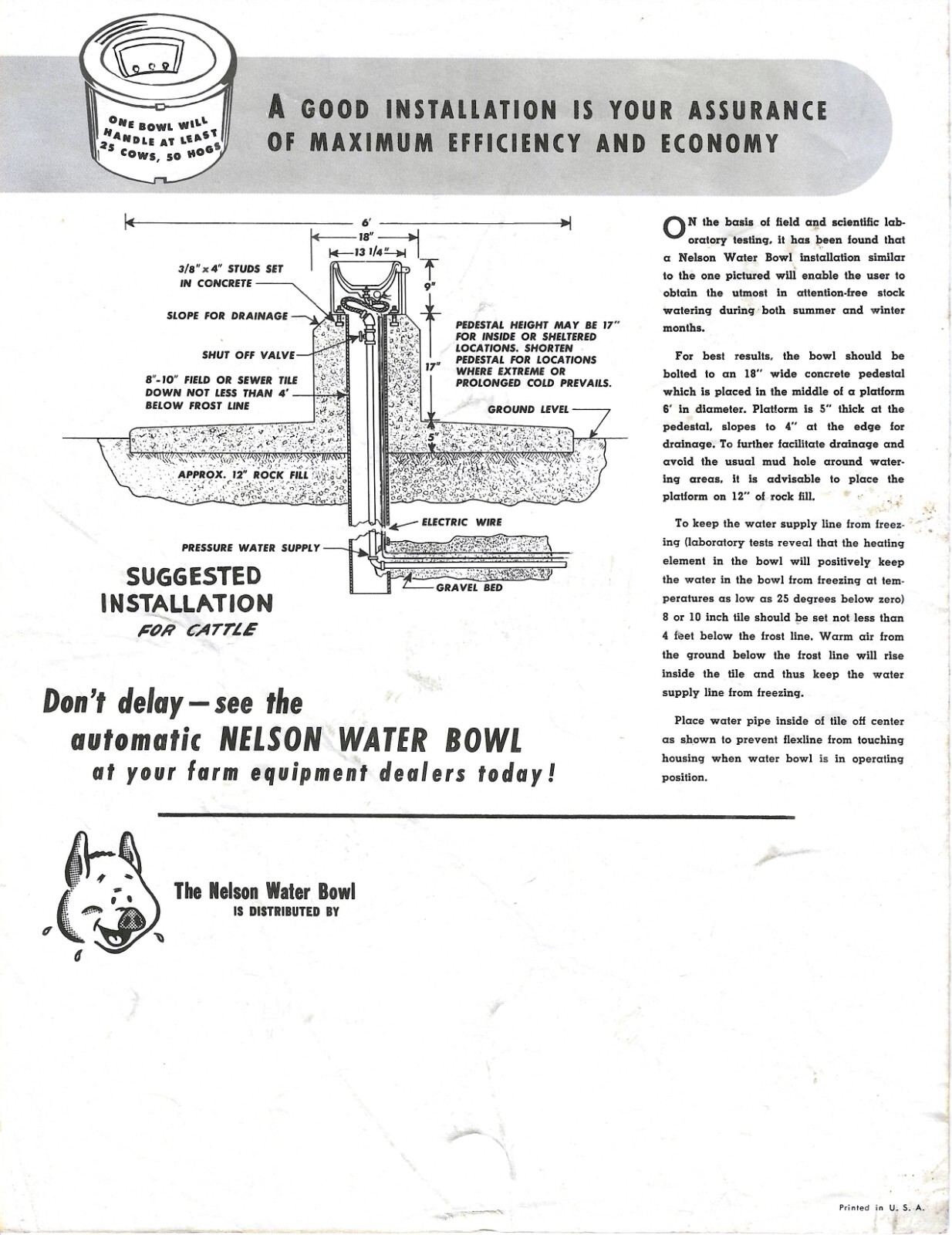 Nelson Automatic Water Bowl Livestock Cow Agricultural Flyer Advertisement