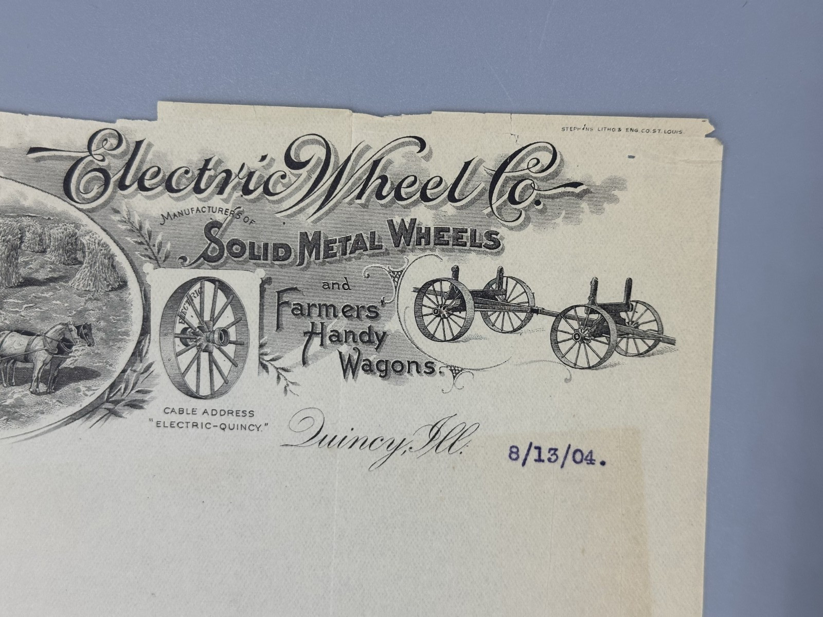 1904 ELECTRIC WHEEL Co FARM WAGONS Letter QUINCY Illinois Advertising