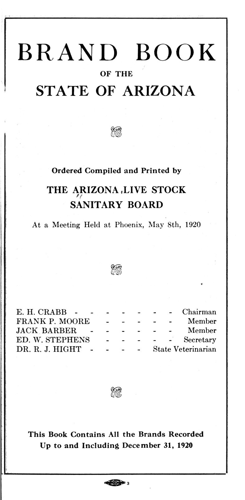 1920 Arizona Livestock Cattle Brand Book Historical Facsimile Reference Copy