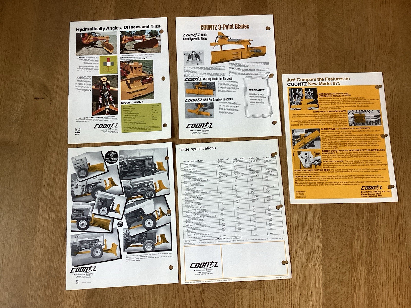 (5) Vintage Coontz Dozers 3-point Other Tractor Attachment Blades Brochures