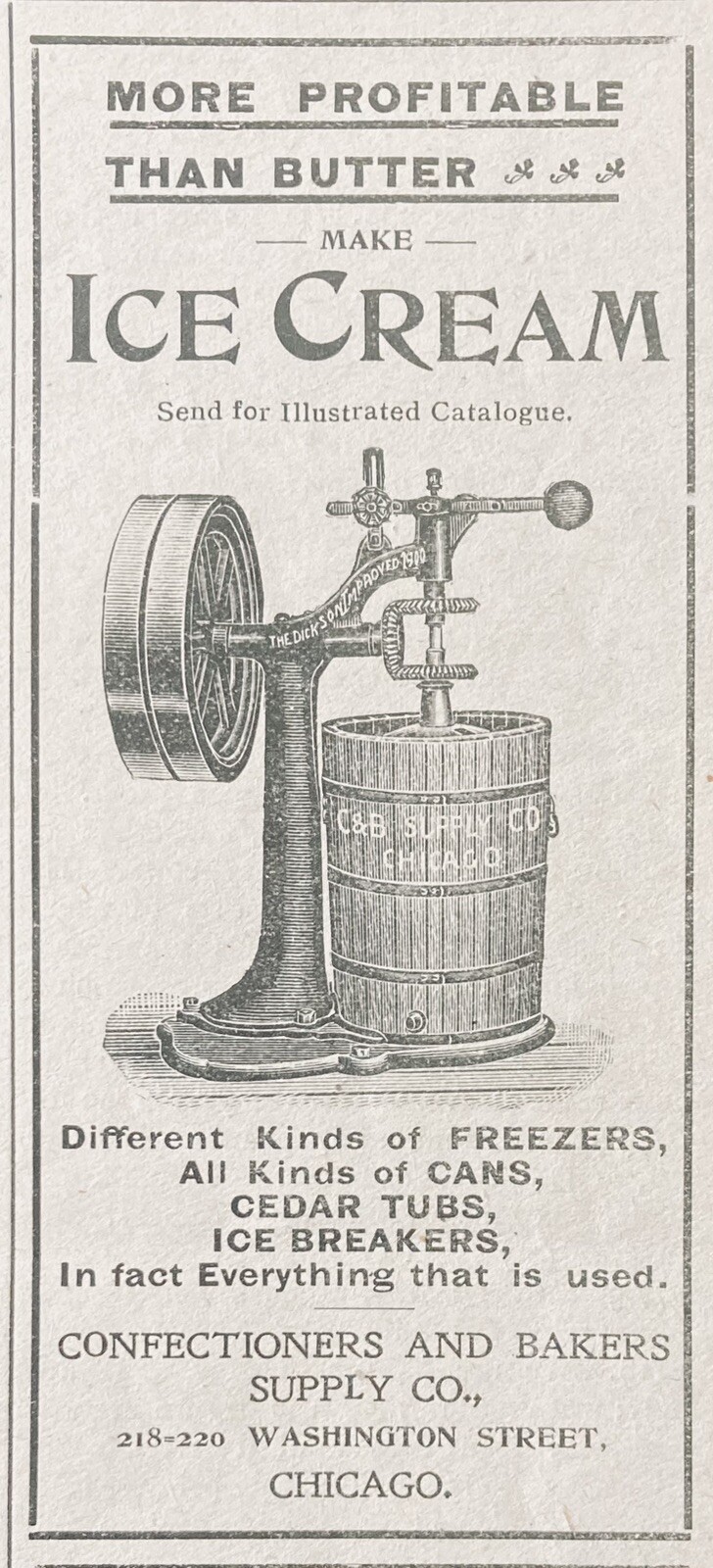1900 AD.(XH64)~CONFECTIONERS & BAKERS SUPPLY CO. CHICAGO. ICE CREAM TUBS