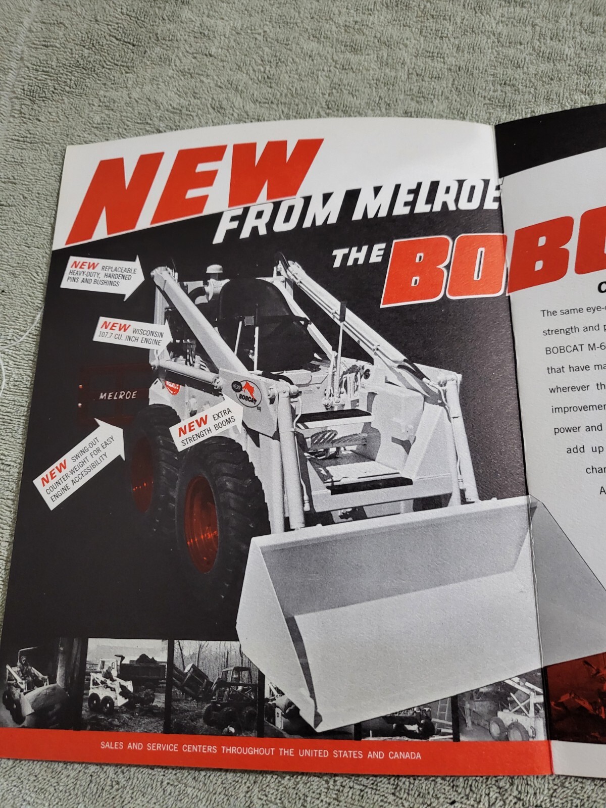 Vintage 1967 BROCHURE Melroe Bobcat Skid Steer Loader M600 25hp Wisconsin engine