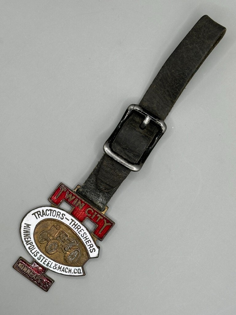 Antique TWIN CITY TRACTOR THRESHER Porcelain WATCH FOB Farm Advertising Enamel