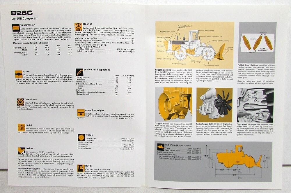 1985 Caterpillar 826C Landfill Compactor Specs Construction Sales Folder