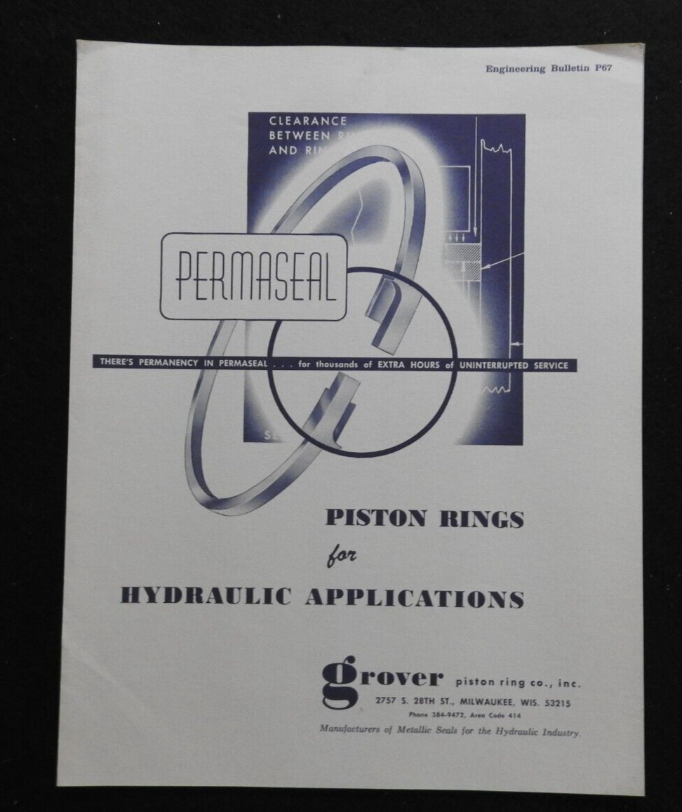 1968 Grover « Permaseal » Piston Ring Company Engineering Brochure Signed Letter
