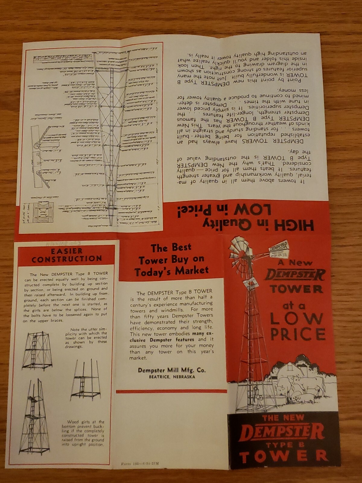 Dempster Windmill Type B Tower Brochure Advertising Beatrice NE Nebr Nebraska