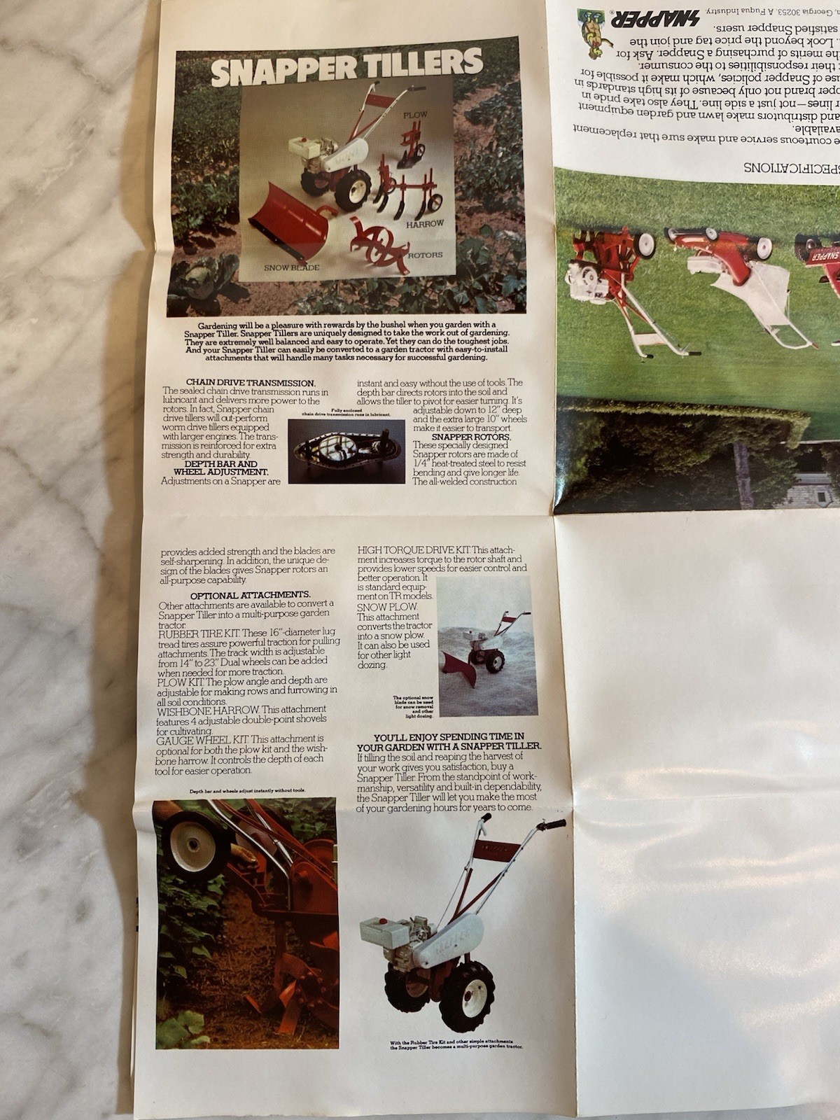 1970s-80s Snapper Lawn Mower & Tiller Original Advertising Foldout Brochure