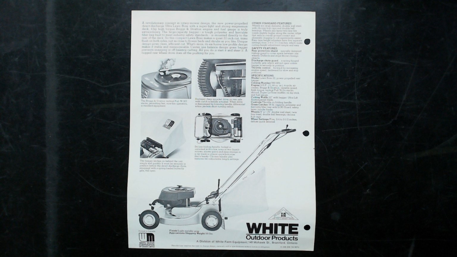 White Outdoor Products Lawn Boss 22 Brochure Magnesium Deck 22-Inch Cut