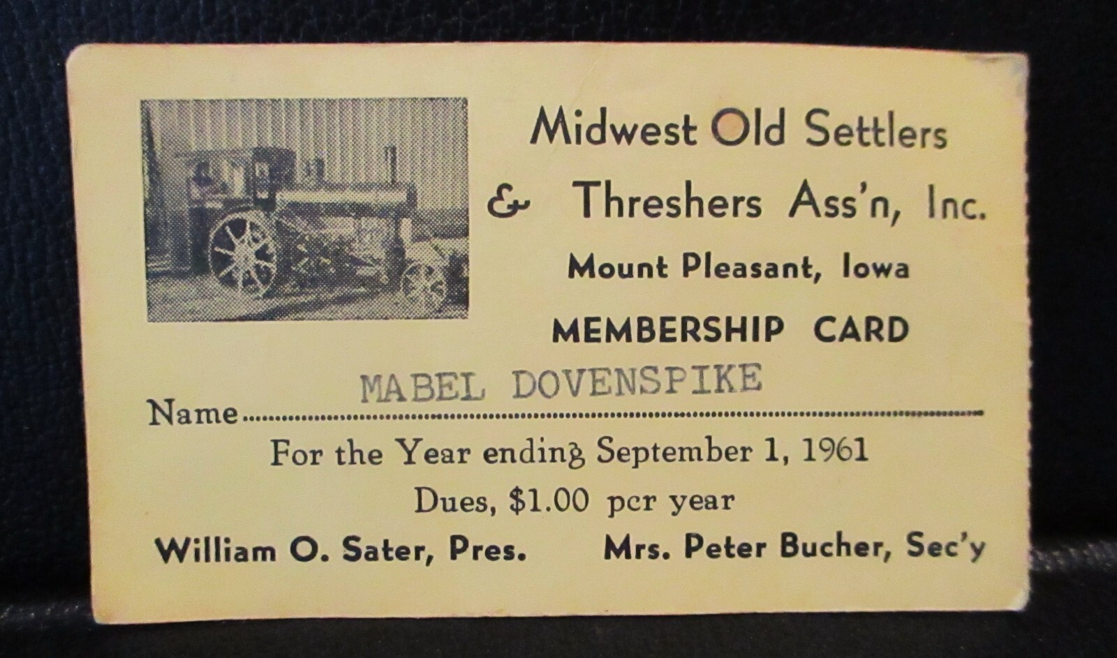 Midwest Old Settlers Threshers Mt Pleasant Iowa IA 1961 Membership Card & Button