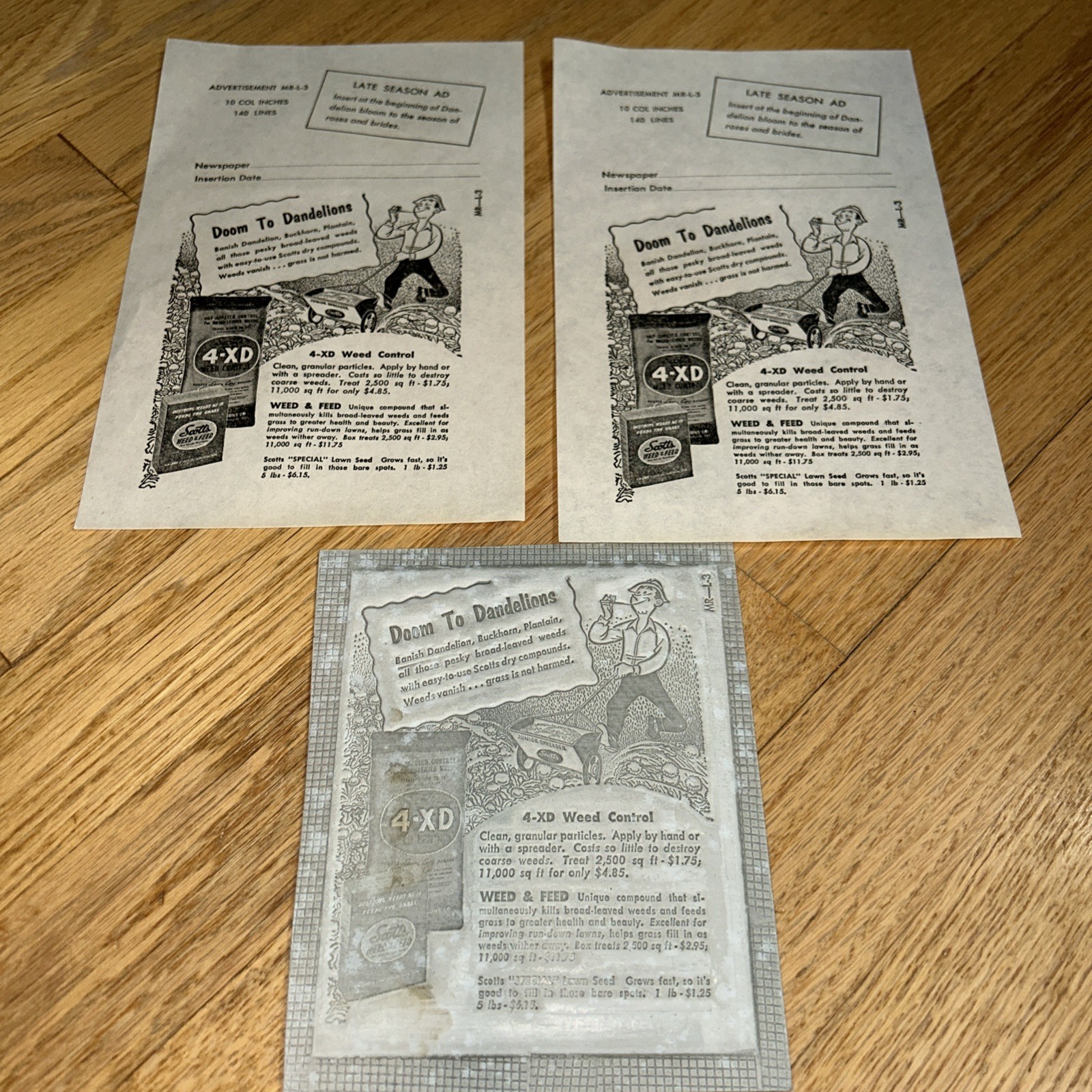 1940s O.M SCOTT & SONS CO Newspaper Mat SCOTT&rsquo;S WEED CONTROL Marysville OHIO