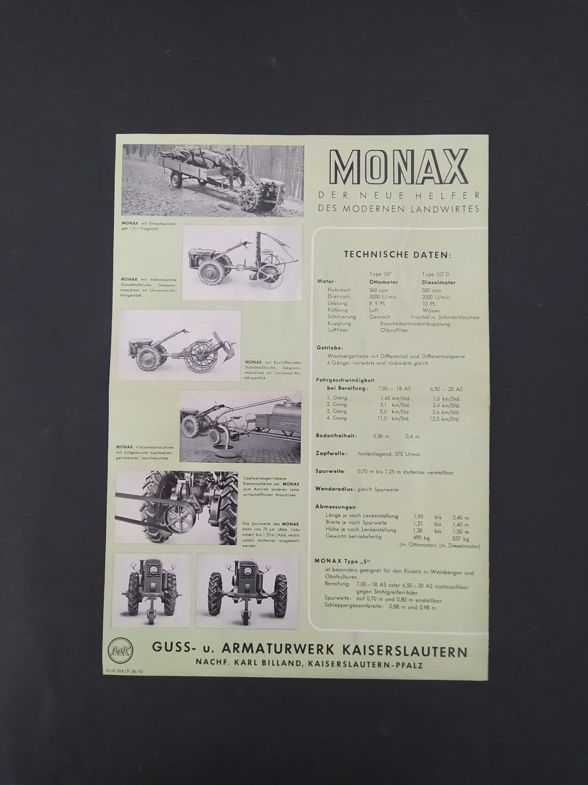 VINTAGE AWK « MONAX » GERMAN SINGLE AXLE TRACTOR BROCHURES PAIR 1950&rsquo;s