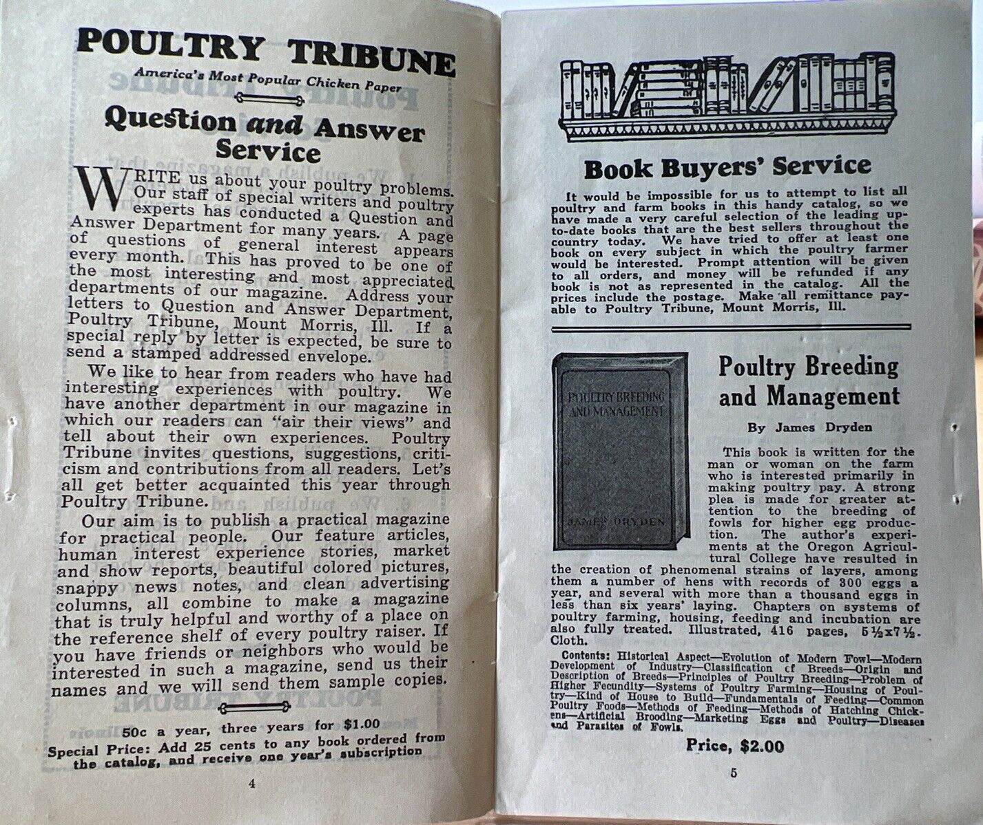 1930s Poultry Tribune Mount Morris Illinois Book Buyers Service Booklet