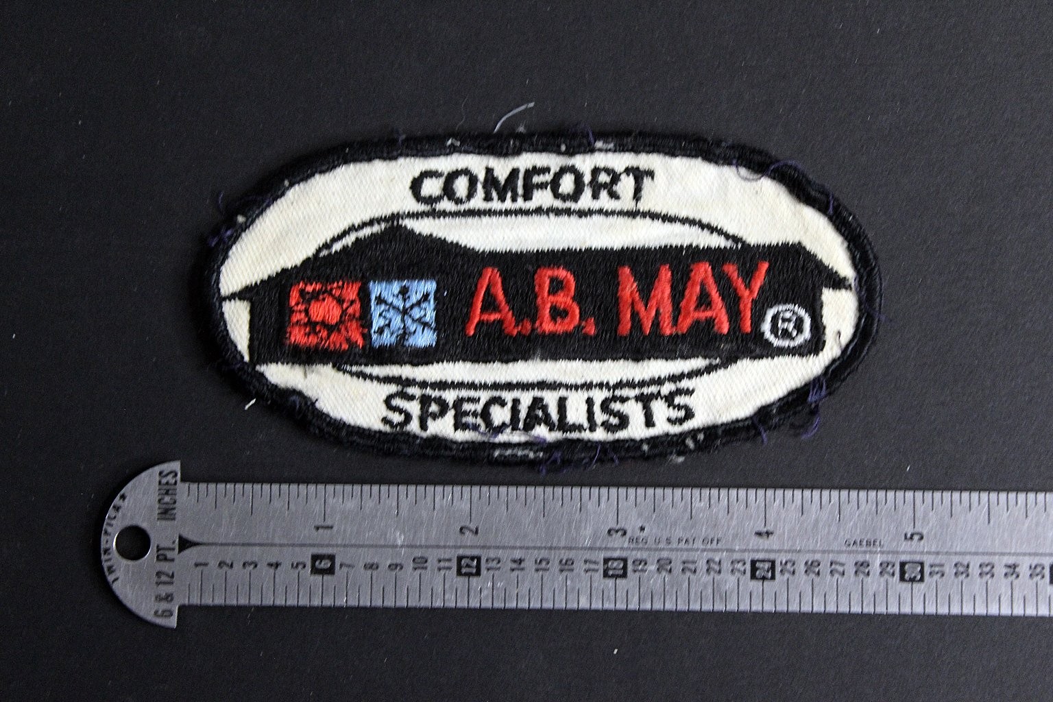 A.B. May Comfort Specialists Vintage Embroidered Patch 5in Black Red