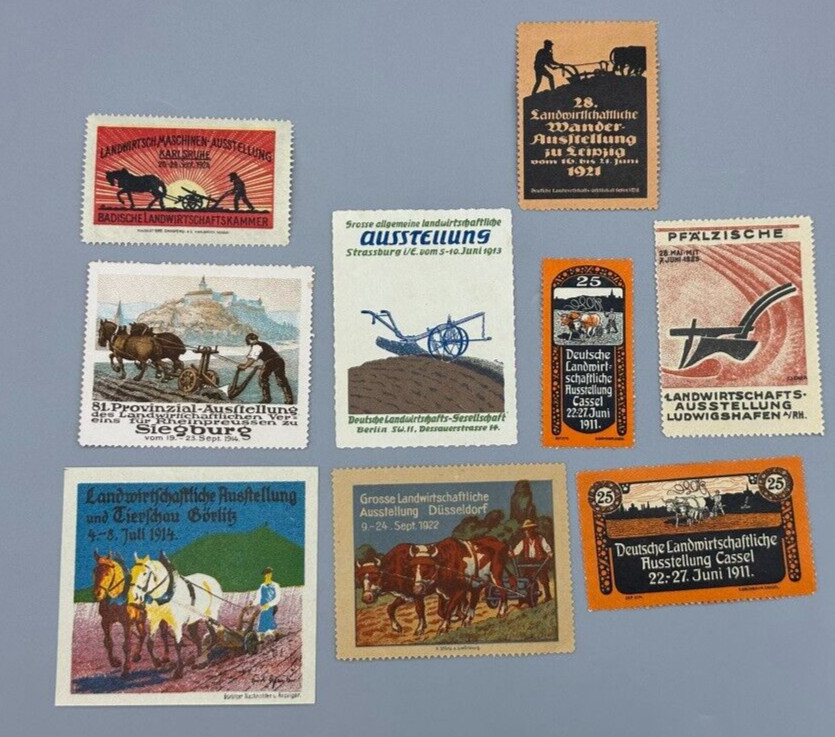 1911-1924 GERMAN Agricultural FARM EXPO Advertising POSTER STAMP Antique
