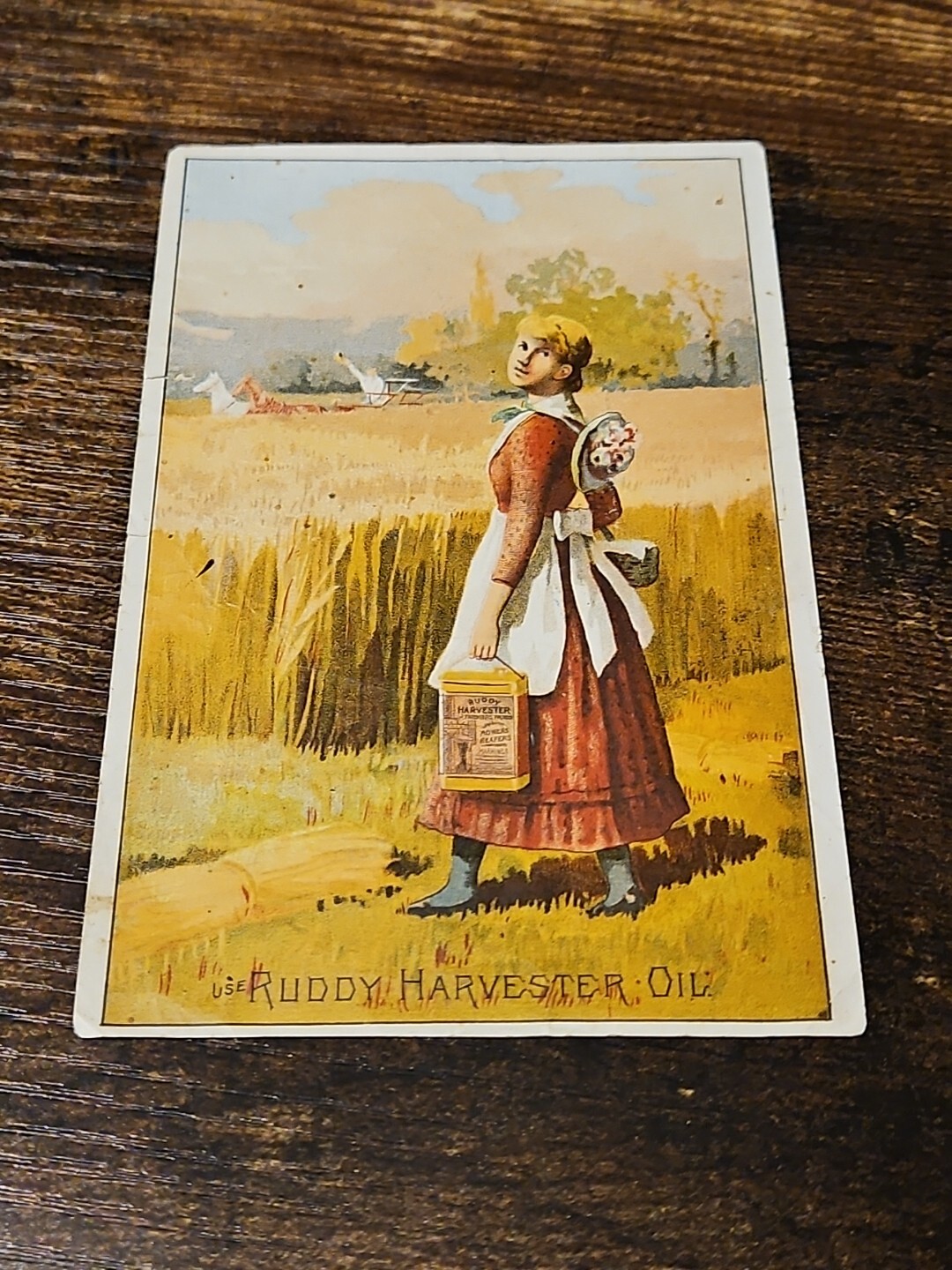 Ruddy Harvester Oil Trade Card c1880 Farm Machinery Windmill Threshers 3.5×5.5