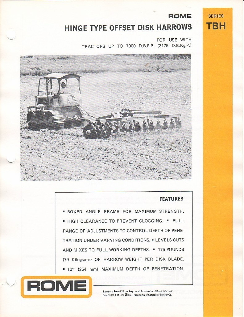 Farm Implement Brochure – Rome – TBH – Offset Disk Harrow – 1974 (F1162)
