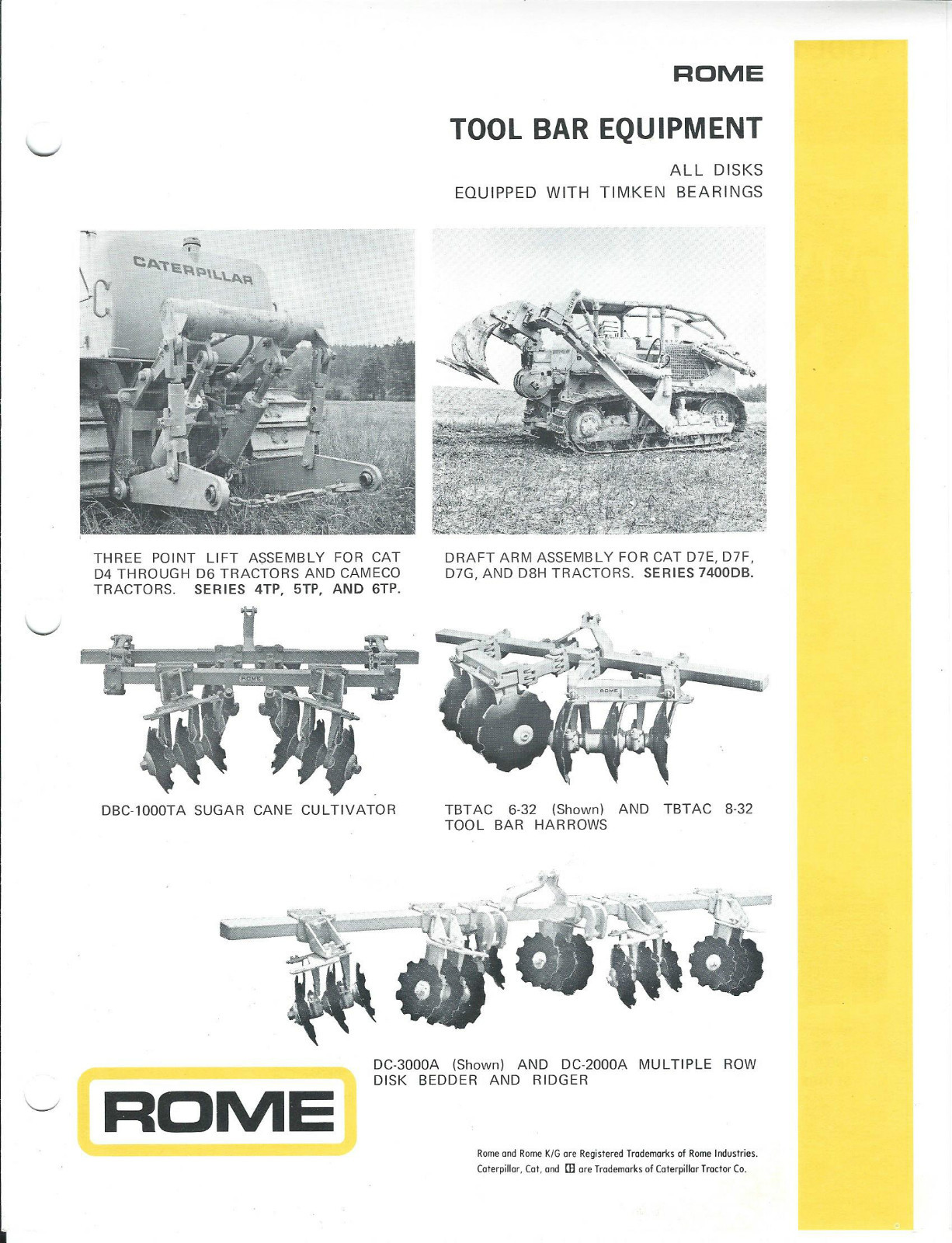 Farm Implement Brochure – Rome – Tool Bar Disks Timken Bearings – c1975 (F4283)