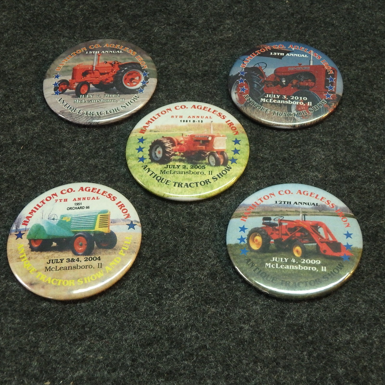 Ageless Iron Tractor Show Pinback Buttons – Antique Tractor Show – 5 Different