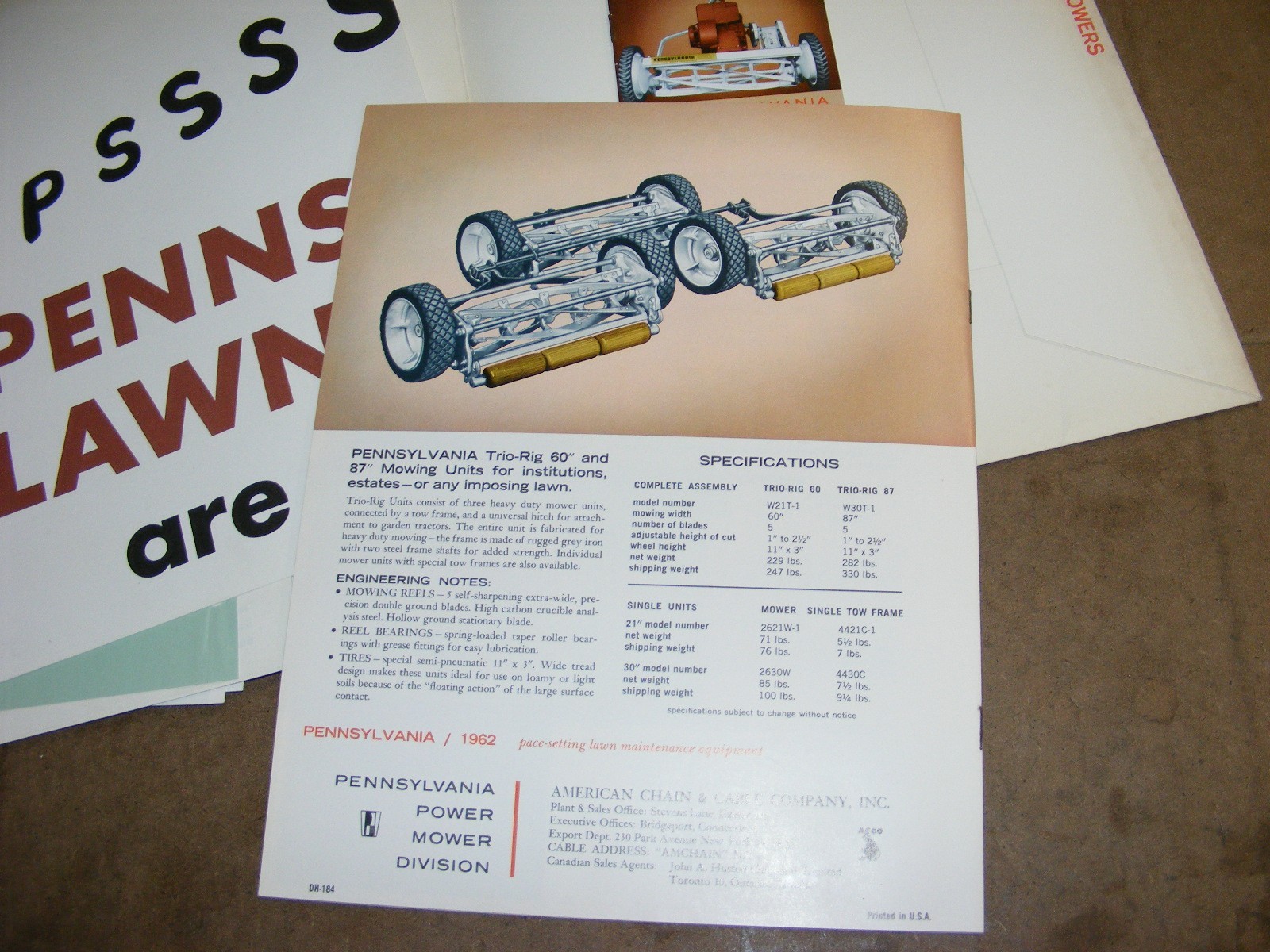 1962 Pennsylvania Mowers Advertising Folder , Sales Broshures Catalog NICE COND