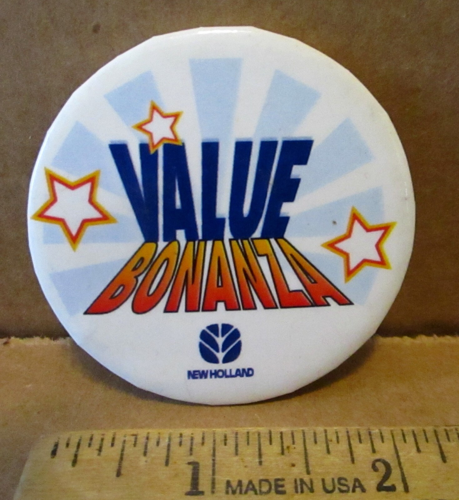 New Holland Trademark Logo Parts Value Bonanza Pinback Button Pin Collectible NH