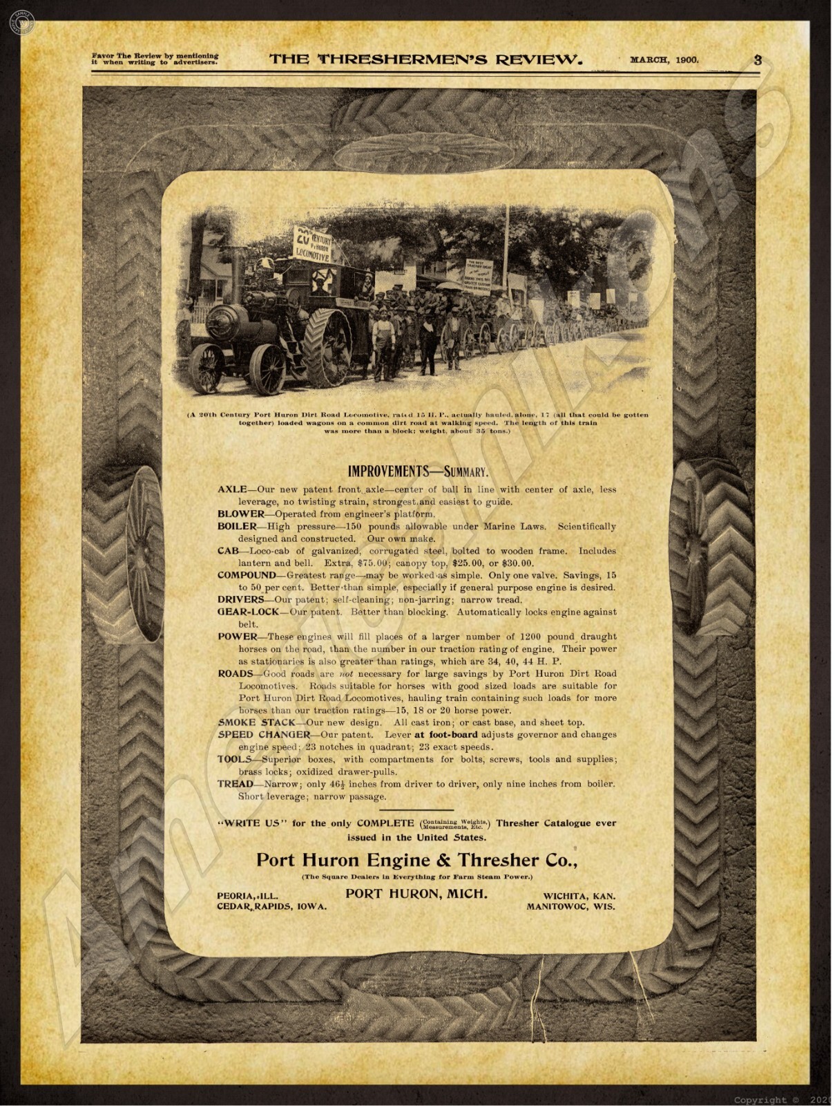 1900 Port Huron Threshing Road Locomotive NEW Sign 24×30&Prime; USA STEEL XL Size 7 lb