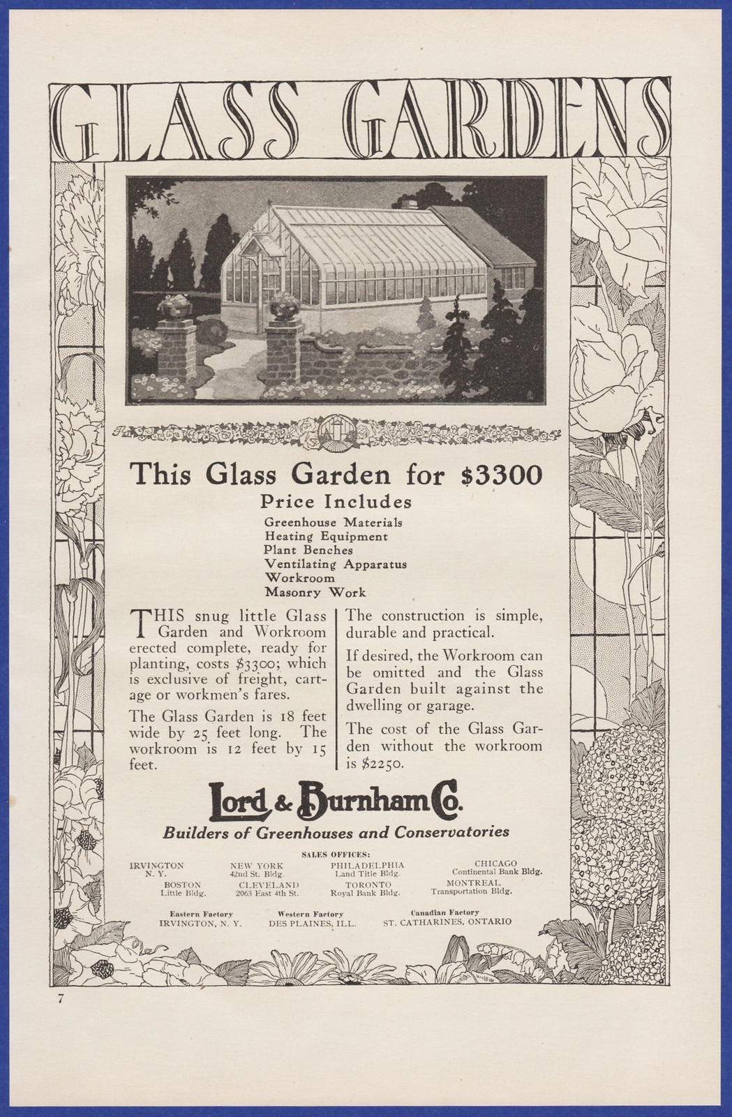 Vintage 1919 GLASS GARDENS Greenhouse Hot House Garden Nursery Ephemera Print Ad