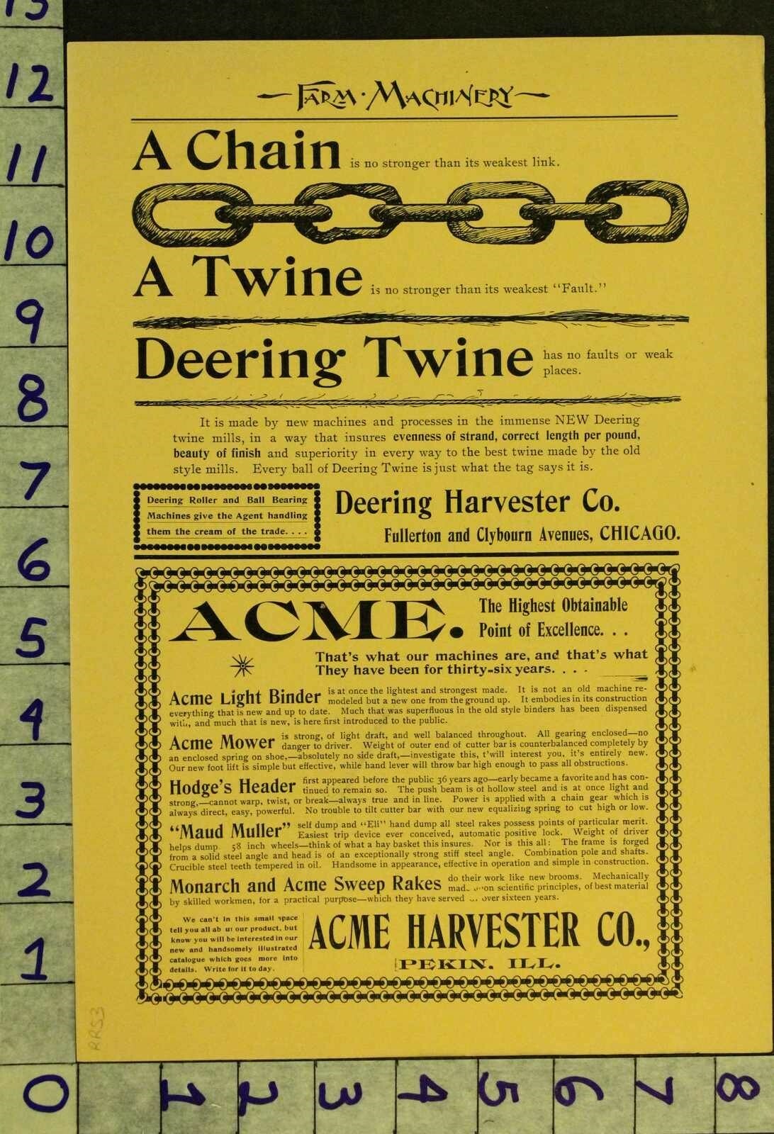 1896 AG FARM MACHINE JOHNSTON HARVESTER COMBINE BATAVIA ENGINE TRACTOR AD RR53