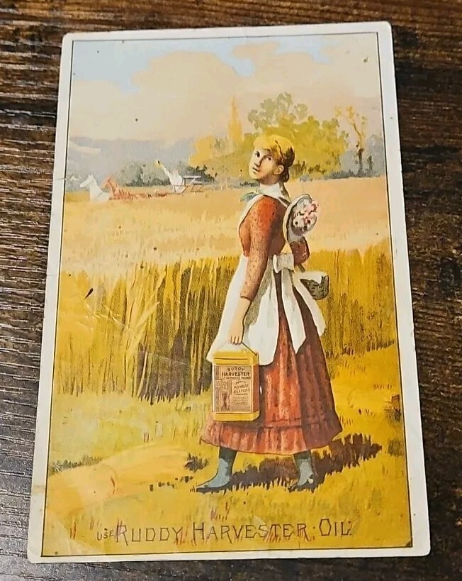 Ruddy Harvester Oil Trade Card c1880 Farm Machinery Windmill Threshers 3.5×5.5