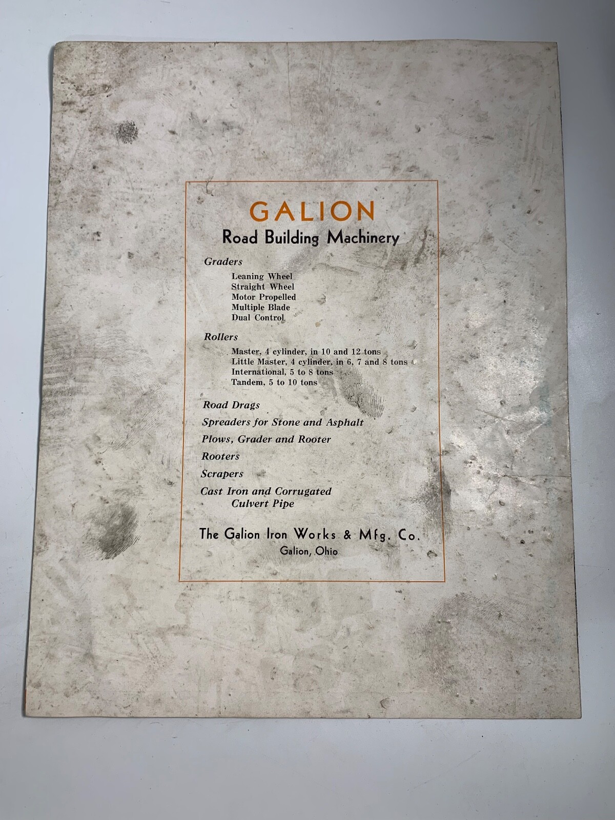 GALION SPREADERS – GALION IRON WORKS MFG CO OHIO, ASPHALT, STONE, GRAVEL, SLAG