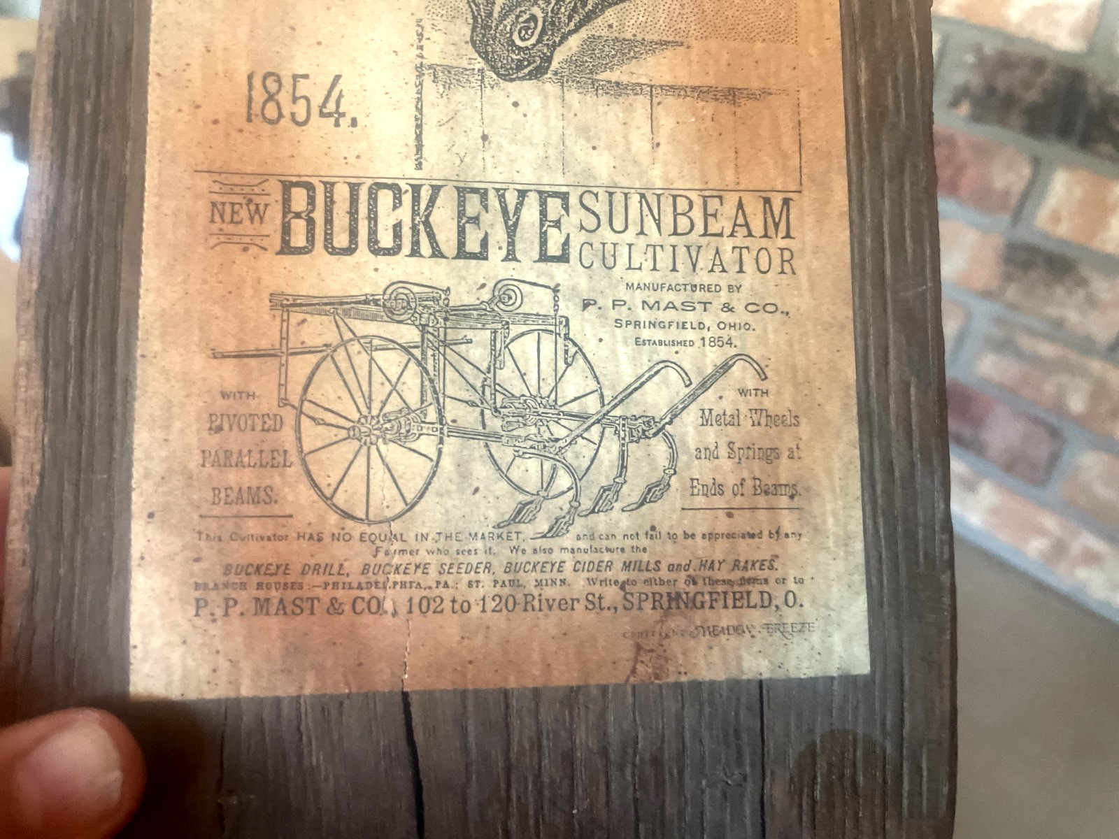 Farm & Field 1854 BUCKEYE SUNBEAM CULTIVATOR. P.P.Mast Co. Springfield Ohio