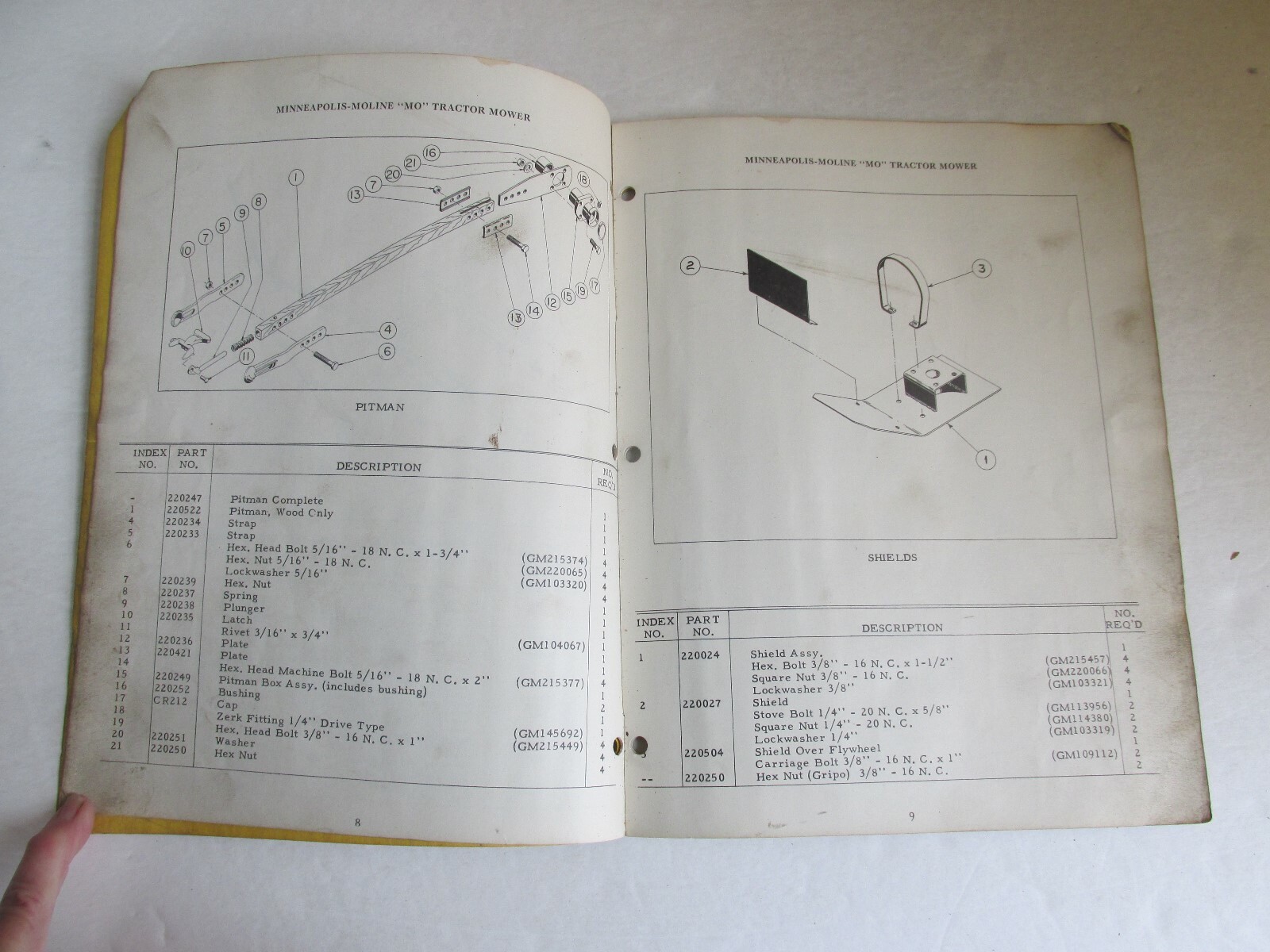 MBF89 Farm Manual Minneapolis Moline MM Repair Catalog MO Tractor mower 105 107