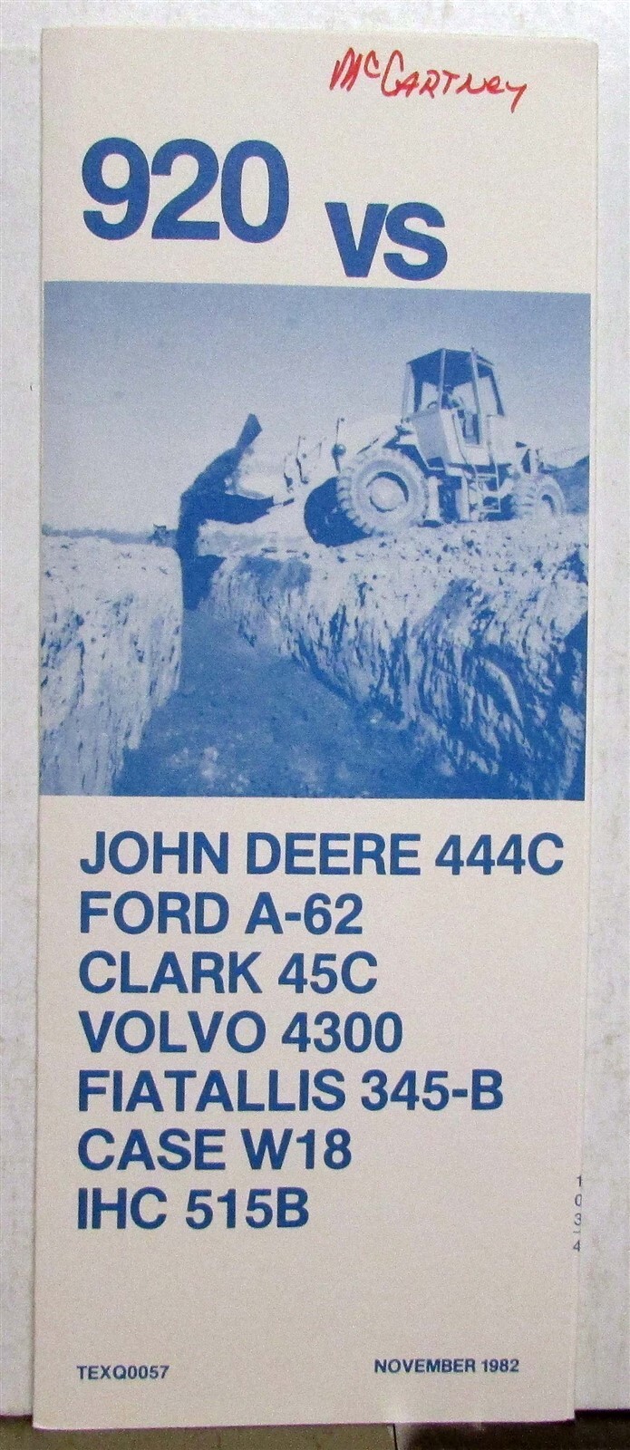 1983 Caterpillar 920 Wheel Loader VS Competition Construction Sales Brochure