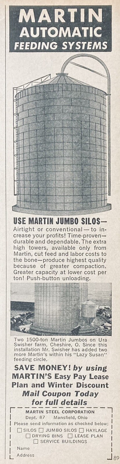 1964 AD.(XH7)~MARTIN STEEL CO. MANSFIELD, OHIO. MARTIN JUMBO SILOS