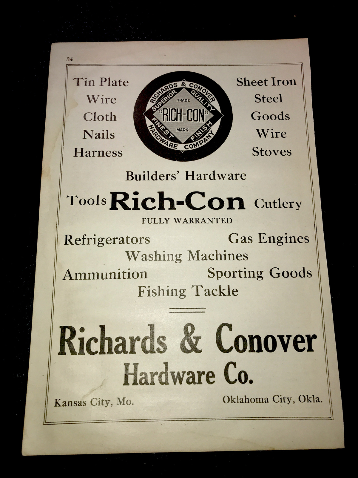 1916 Richards & Conover Hardware Co. Farm Advertising – Kansas City – Missouri