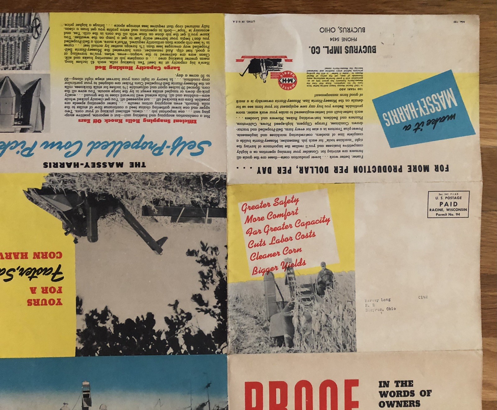 Vintage Massey Harris Self Propelled Corn Picker Dealer Brochure Poster
