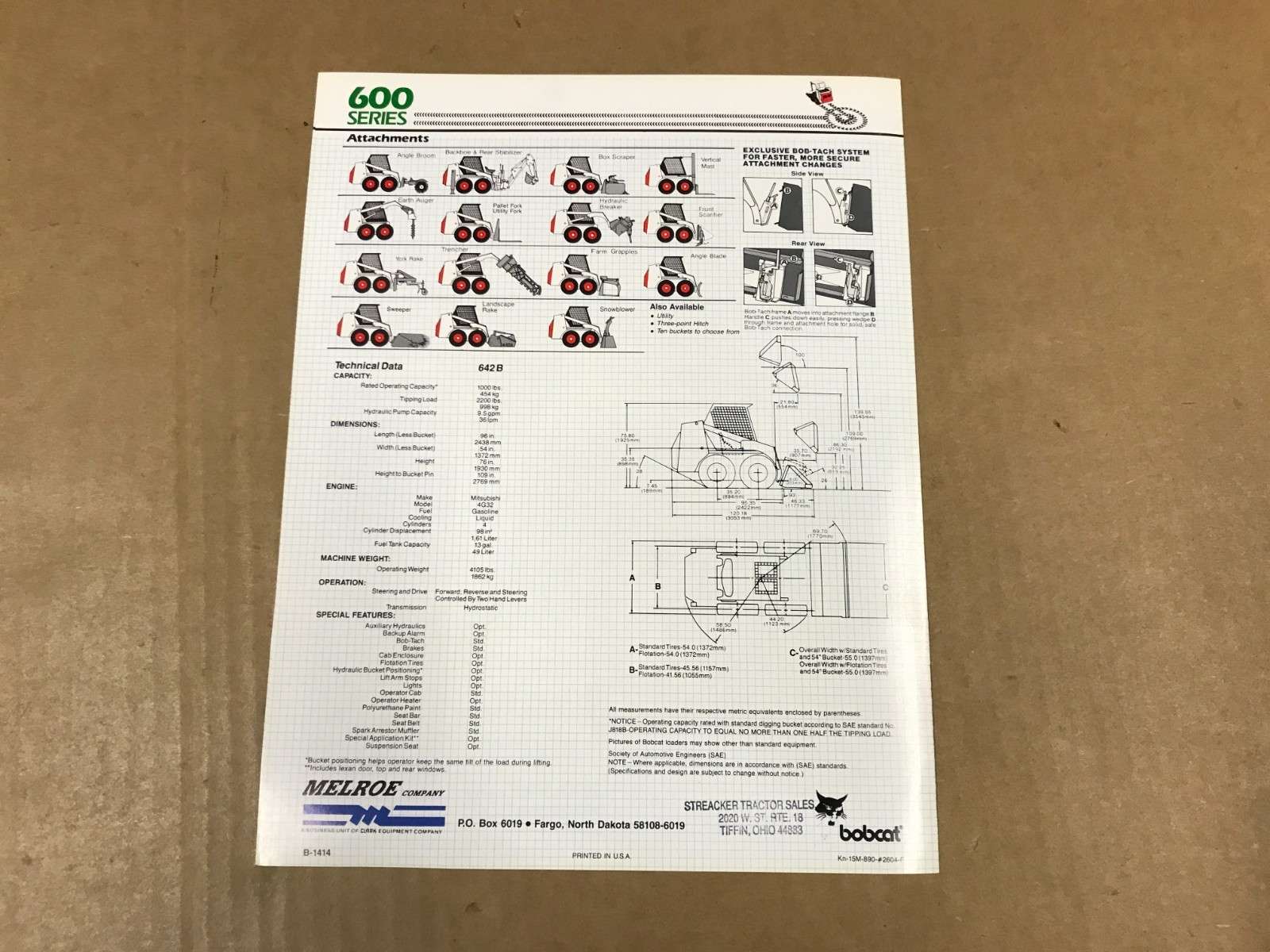 Vintage Bobcat Series 600 Skid-Steer Loader Salesman Brochure