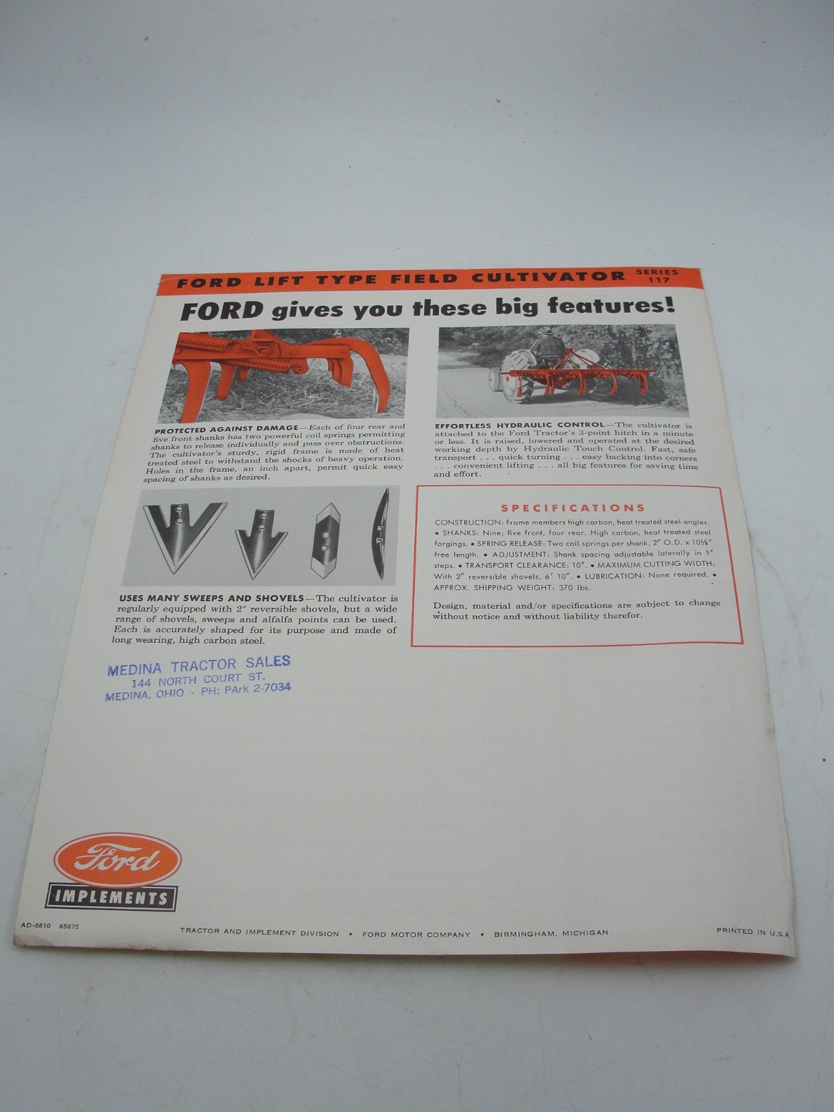 Ford Lift Type Field Cultivator Series 117 Brochure