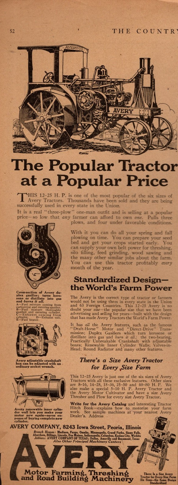 1919 Avery original Tractor ad – Peoria IL Scarce